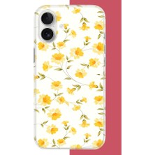 Aksesuarist iPhone 16 Uyumlu Sarı Çiçek Pattern Baskılı Silikon Kılıf