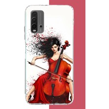 Aksesuarist Redmi 9t-Poco M3 Uyumlu Çello Çalan Kadın Baskılı Silikon Kılıf