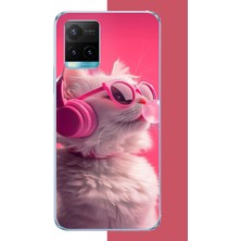 Aksesuarist Vivo Y21S Uyumlu Pembe Gözlüklü Kedi Baskılı Silikon Kılıf