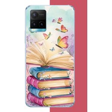 Aksesuarist Vivo Y21S Uyumlu Kelebekli Kitaplar Baskılı Silikon Kılıf