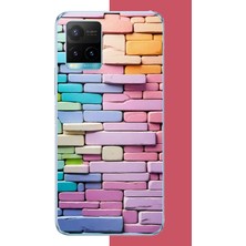 Aksesuarist Vivo Y21S Uyumlu Renkli Tuğla Baskılı Silikon Kılıf