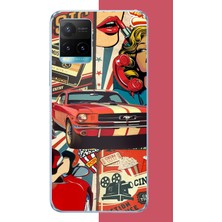 Aksesuarist Vivo Y21S Uyumlu Retro Baskılı Silikon Kılıf