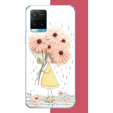 Aksesuarist Vivo Y21S Uyumlu Yağmur Altında Çiçekler Baskılı Silikon Kılıf