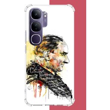 Aksesuarist Vivo V40 Lite Uyumlu Sulu Boya Atatürk Baskılı Silikon Kılıf