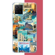 Aksesuarist Vivo Y21S Uyumlu Kart Postal Kolaj Baskılı Silikon Kılıf