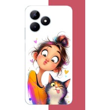 Aksesuarist Realme Note 50 Uyumlu Kediyle Neşeli Özçekim Baskılı Silikon Kılıf