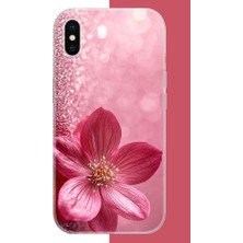 Aksesuarist iPhone X-Xs Uyumlu Pembe Işıltı Baskılı Silikon Kılıf