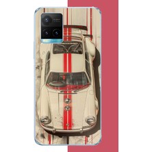 Aksesuarist Vivo Y21S Uyumlu Kırmızı Çizgili Porsche Baskılı Silikon Kılıf