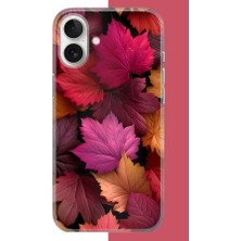 Aksesuarist iPhone 16 Uyumlu Kızıl Sonbahar Yaprakları Baskılı Silikon Kılıf