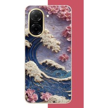Aksesuarist Redmi A5 Uyumlu Mavi Dalga ve Pembe Çiçekler Baskılı Silikon Kılıf