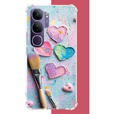 Aksesuarist Vivo V40 Lite Uyumlu Renkli Tuval Baskılı Silikon Kılıf