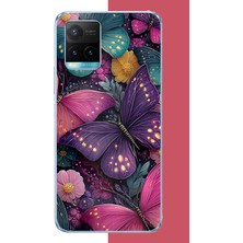 Aksesuarist Vivo Y21S Uyumlu Mor Kelebek Bahçesi Baskılı Silikon Kılıf