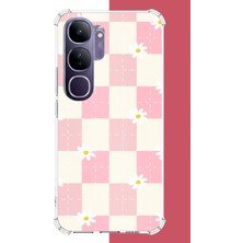 Aksesuarist Vivo V40 Lite Uyumlu Papatyalı Grid Baskılı Silikon Kılıf