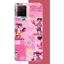 Aksesuarist Vivo Y21S Uyumlu Pembe Panter Kolaj Baskılı Silikon Kılıf