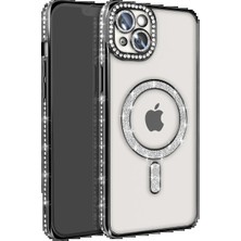 Dorasan Apple iPhone 15 Kılıf Joke Simli Magneticsafe Kılıf - Siyah