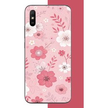 Aksesuarist Redmi 9A Uyumlu Pembe Beyaz Çiçek Baskılı Silikon Kılıf