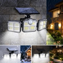 Emt Pazarlama® 3'lü 122 Ledli Güneş Enerjili Hareket Sensörlü Aydınlatma, Dış Mekan Duvar ve Bahçe Lambası Solar LED