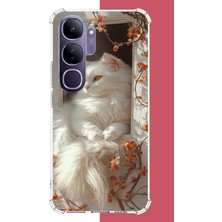Aksesuarist Vivo V40 Lite Uyumlu Penceredeki Beyaz Kedi Baskılı Silikon Kılıf