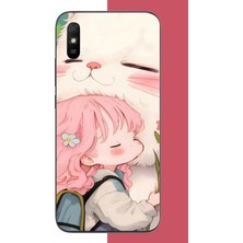 Aksesuarist Redmi 9A Uyumlu Kawaii Küçük Kız ve Kedi Baskılı Silikon Kılıf