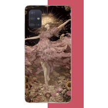 Aksesuarist Samsung Galaxy A51 Uyumlu Pembe Elbiseli Kadın Baskılı Silikon Kılıf