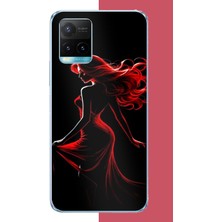 Aksesuarist Vivo Y21S Uyumlu Kırmızı Elbiseli Kadın Baskılı Silikon Kılıf