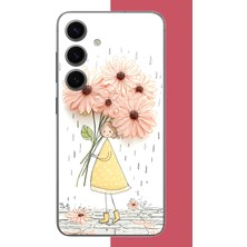 Aksesuarist Samsung Galaxy S24 Uyumlu Yağmur Altında Çiçekler Baskılı Silikon Kılıf