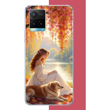 Aksesuarist Vivo Y21S Uyumlu Kadın ve Köpek Baskılı Silikon Kılıf
