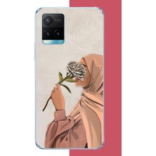 Aksesuarist Vivo Y21S Uyumlu Gül Koklayan Kadın Baskılı Silikon Kılıf
