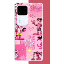 Aksesuarist Vivo V30 Uyumlu Pembe Panter Kolaj Baskılı Silikon Kılıf