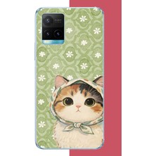 Aksesuarist Vivo Y21S Uyumlu Yeşil Fularlı Kedi Baskılı Silikon Kılıf