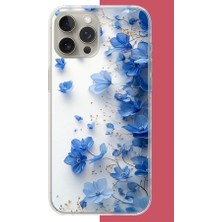 Aksesuarist iPhone 15 Pro Max Uyumlu Mavi Çiçek2 Baskılı Silikon Kılıf