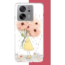 Aksesuarist Xiaomi Mi 13T-13T Pro Uyumlu Yağmur Altında Çiçekler Baskılı Silikon Kılıf
