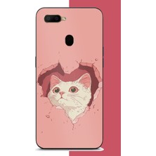 Aksesuarist Oppo A5S-AX7-A12 Uyumlu Boşluktaki Kedi Baskılı Silikon Kılıf