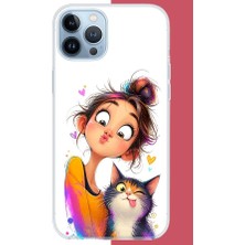 Aksesuarist iPhone 13 Pro Uyumlu Kediyle Neşeli Özçekim Baskılı Silikon Kılıf