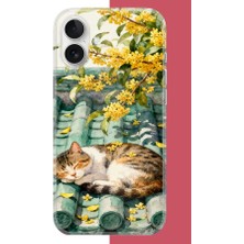 Aksesuarist iPhone 16 Uyumlu Çatıdaki Kedi Baskılı Silikon Kılıf