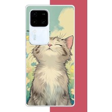 Aksesuarist Vivo V30 Uyumlu Kelebekli Kedi Baskılı Silikon Kılıf