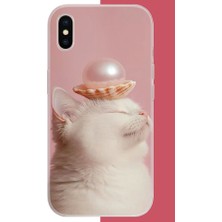 Aksesuarist iPhone Xs Max Uyumlu Incili Kedi Baskılı Silikon Kılıf