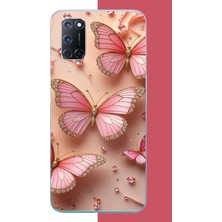 Aksesuarist Oppo A52-A72-92 Uyumlu Pembe Renkli Kelebek Baskılı Silikon Kılıf