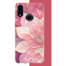 Aksesuarist Samsung Galaxy A10S Uyumlu Pembe Yaprak Baskılı Silikon Kılıf