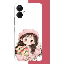 Aksesuarist Tecno Spark 9 Pro Uyumlu Kawaii Buket Tutan Kız Baskılı Silikon Kılıf