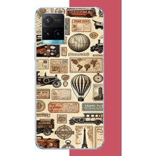 Aksesuarist Vivo Y21S Uyumlu Vintage Seyehat Baskılı Silikon Kılıf