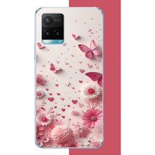 Aksesuarist Vivo Y21S Uyumlu Pembe Kelebek Baskılı Silikon Kılıf
