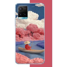 Aksesuarist Vivo Y21S Uyumlu Kayık ve Pembe Ağaç Baskılı Silikon Kılıf