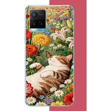 Aksesuarist Vivo Y21S Uyumlu Nakışlı Kedi Baskılı Silikon Kılıf