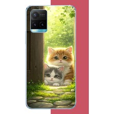 Aksesuarist Vivo Y21S Uyumlu Kapıdaki Kediler Baskılı Silikon Kılıf