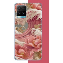 Aksesuarist Vivo Y21S Uyumlu Pembe Çiçekli Dalga Baskılı Silikon Kılıf