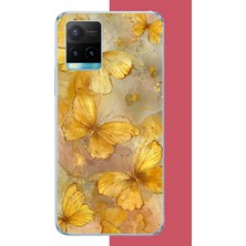 Aksesuarist Vivo Y21S Uyumlu Altın Kelebekler Baskılı Silikon Kılıf