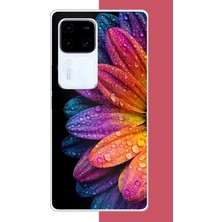 Aksesuarist Vivo V30 Uyumlu Gökkuşağı Papatyası Baskılı Silikon Kılıf