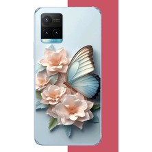 Aksesuarist Vivo Y21S Uyumlu Mavi Kanatlı Kelebek Baskılı Silikon Kılıf