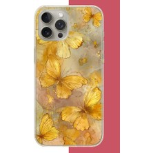Aksesuarist iPhone 15 Pro Uyumlu Altın Kelebekler Baskılı Silikon Kılıf